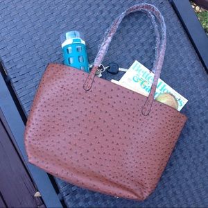 Brown Ostrich faux Leather Tote